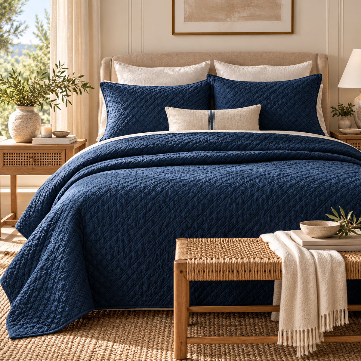 Watson Queen Bedspread Set - Navy