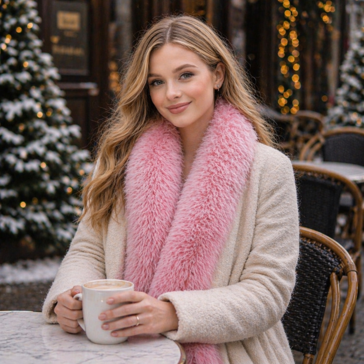 Elle Fur Scarf - Pink
