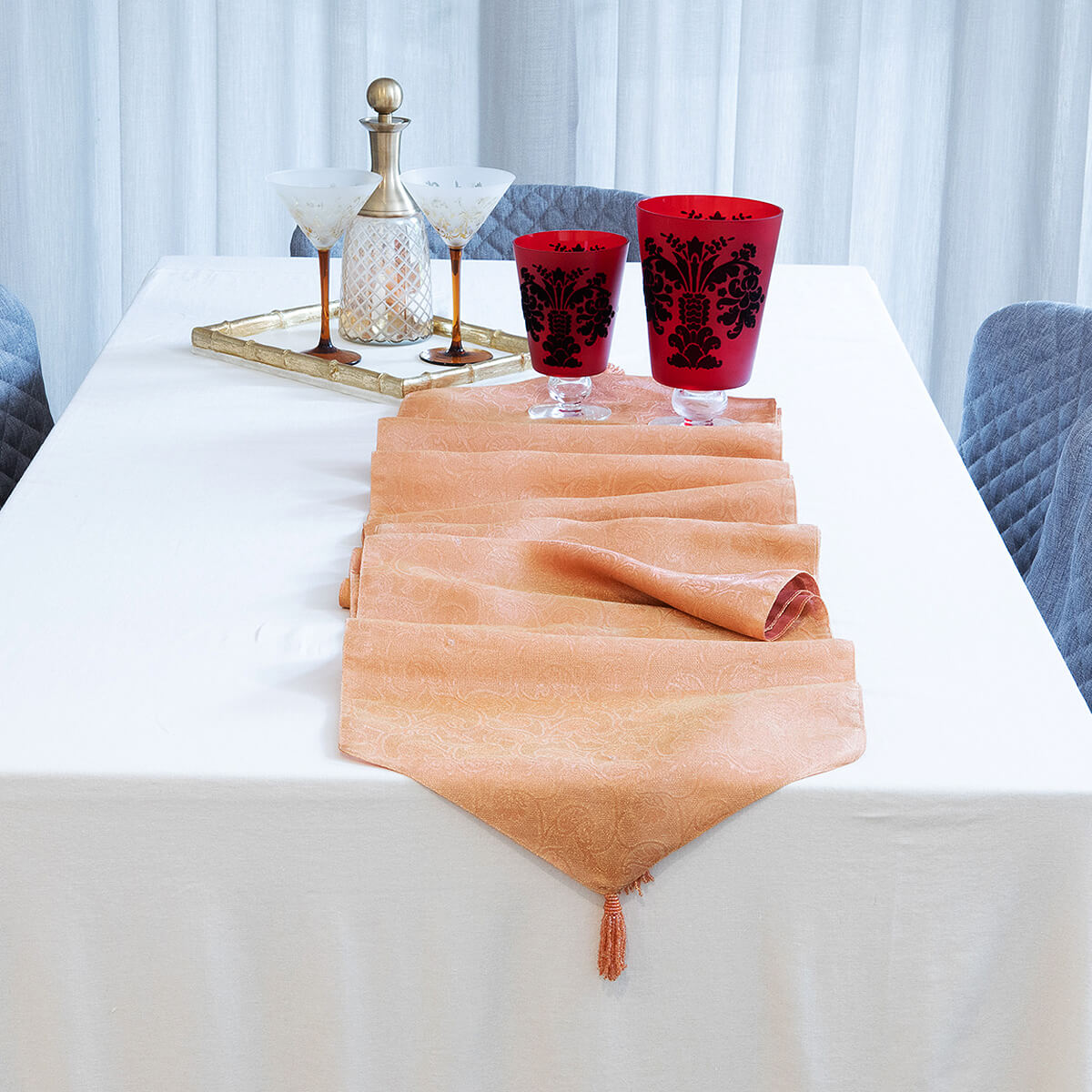 Jaquard Organza Runner - Peach