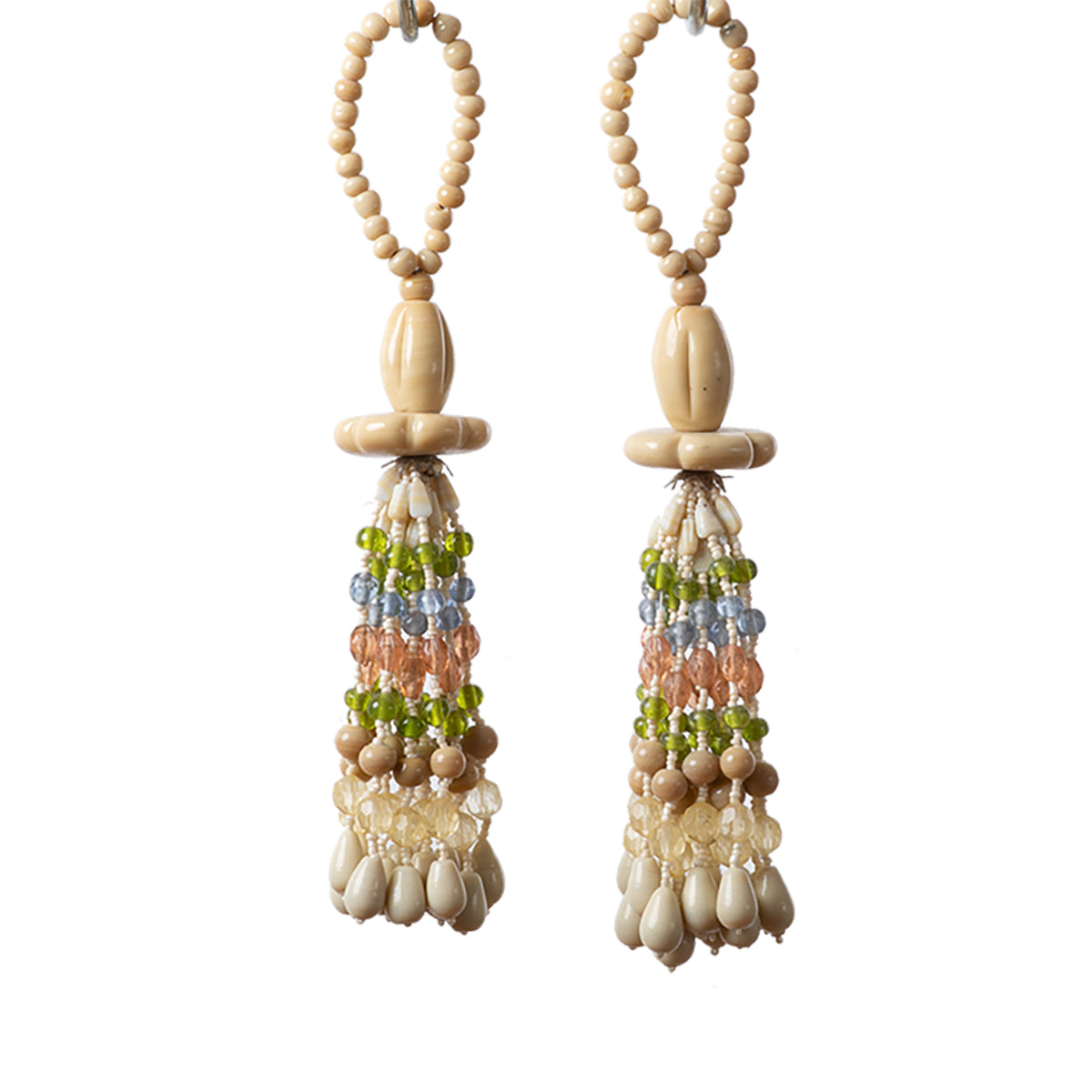 Set of 2 Beaded Tassel - Beige