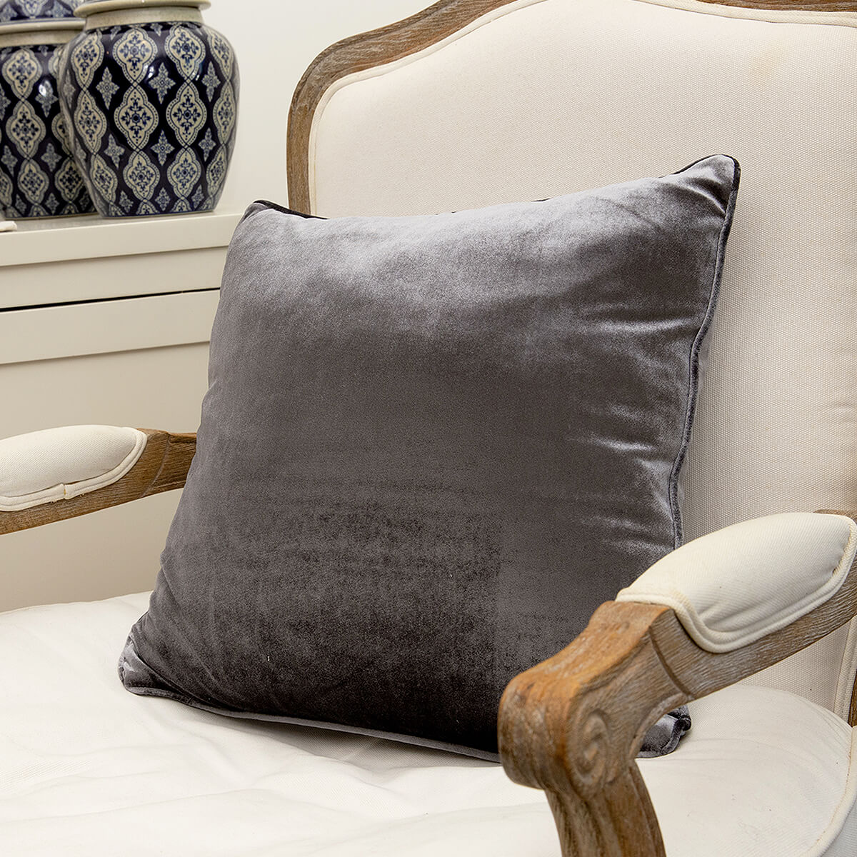 Velvet Feather Filled Cushion - Iron