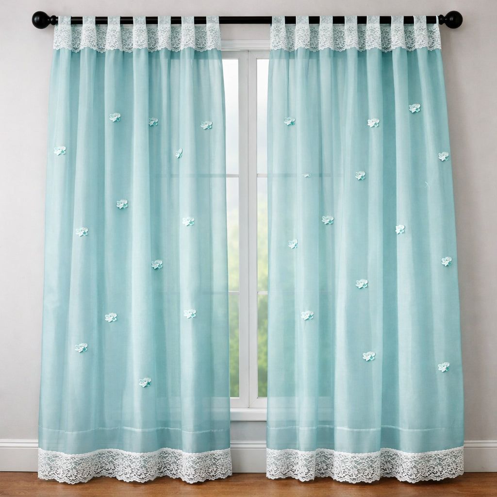 Organza Lace Curtains Set - Aqua