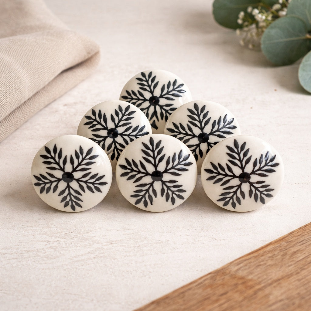 Knob W Leaves Print 38mm
