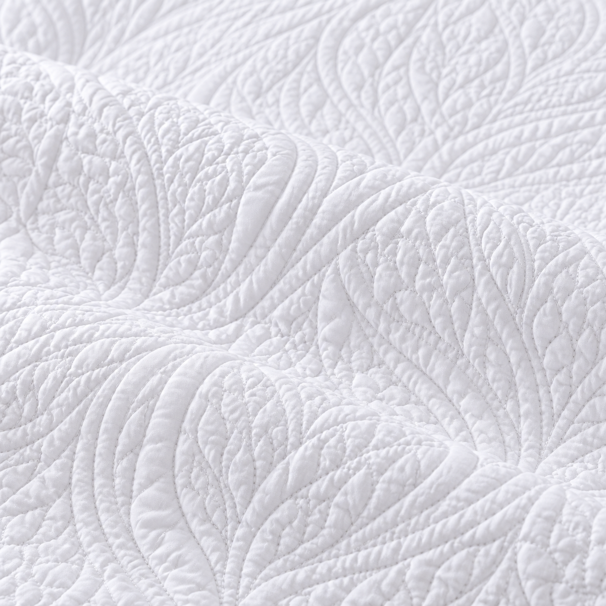 Close-up of Marseille Cotton Queen Bedspread Set – White quilted texture