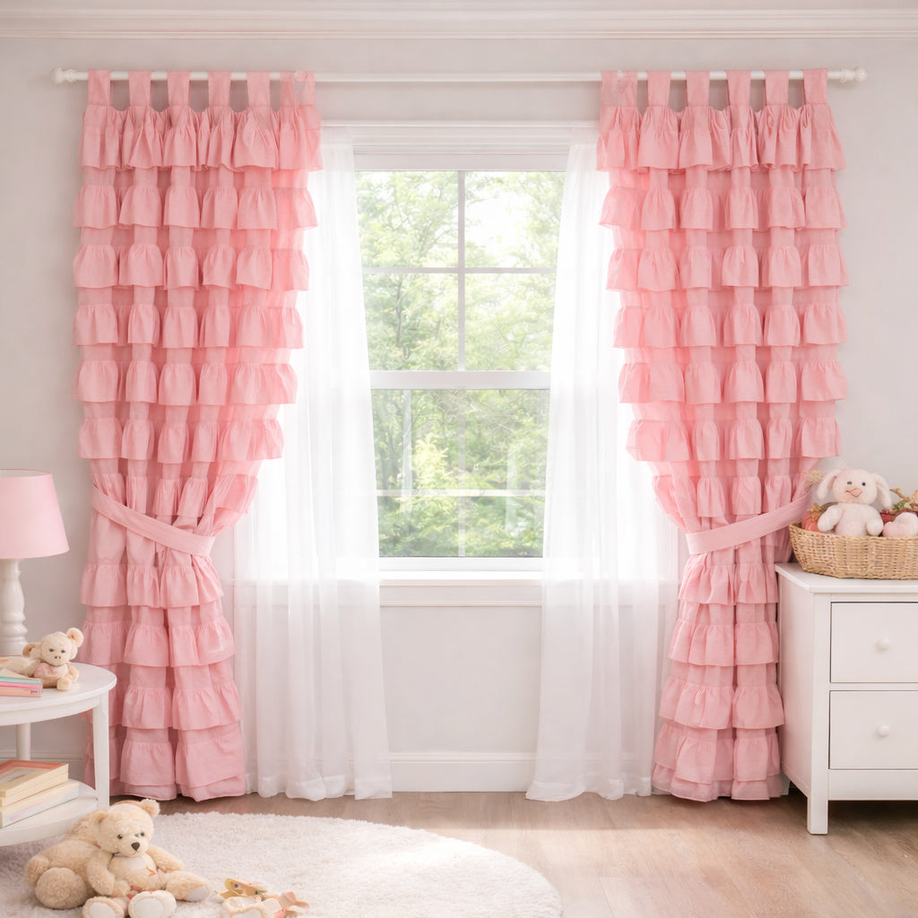 Set of 2 Frilly Curtains W110xL220cm - Pink